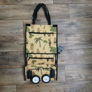 NEW Jade Rolling Tote Foldable Shopping Bag Wheels Luggage Hawaiian Hula Girls